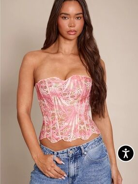 PrettyLittleThing NWT Textured Sheer Floral Lace Corset